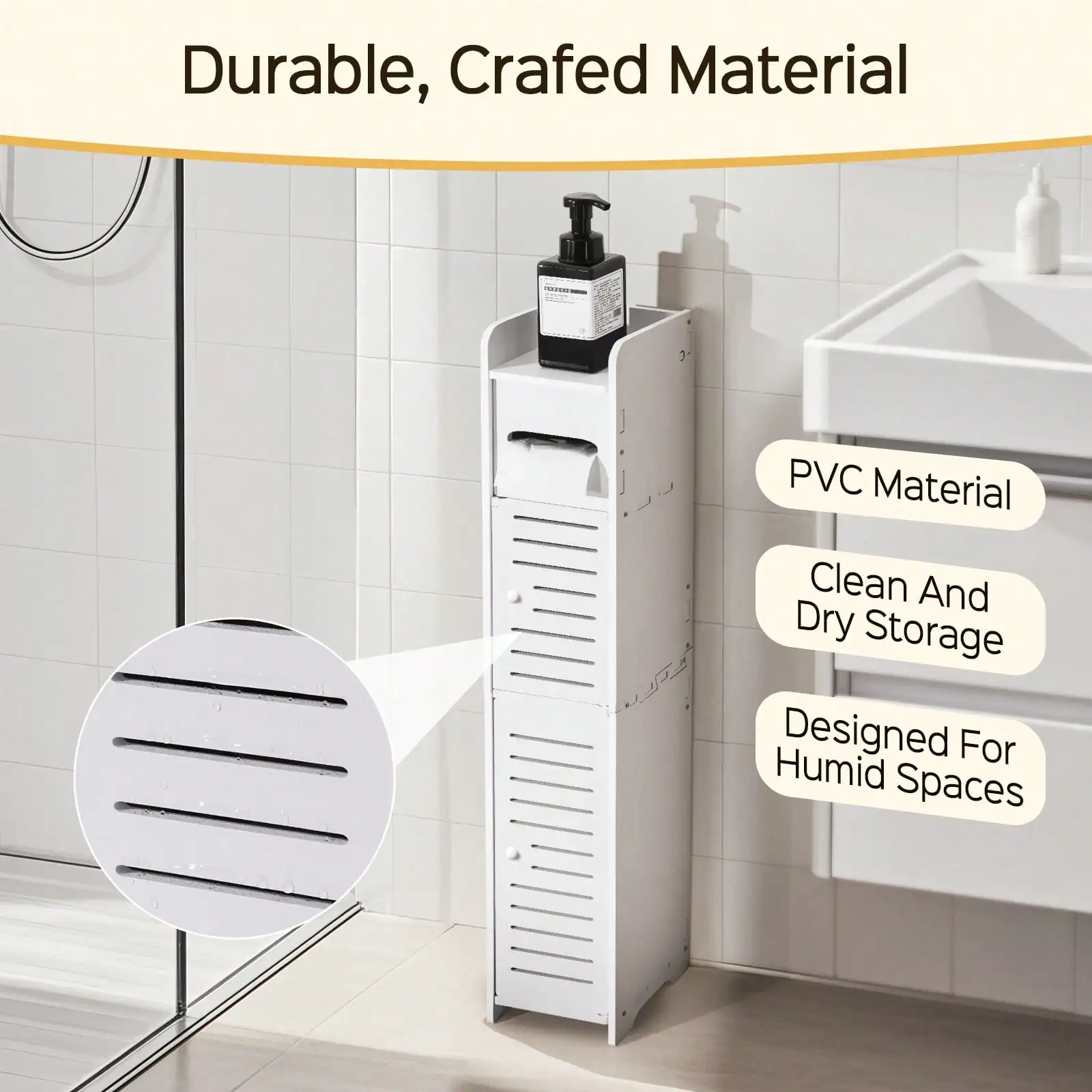 3-Tiers Slim Bathroom Storage Cabinets In Different Sizes, Collapsible Storage Cabinets, Narrow Bathroom Storage Cabinets, Slim PVC Organizers, Suitable For Tight Spaces, Easy To Assemble And Durable, Multi-Purpose Toilet Paper Holder Organizer For Bath view 6