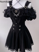 2025 Women Clothing Japanese Two Piece Sets Bow Love Button Shirts High Waist A-line Skirt Outfits Patchwork Lace Summer Suit