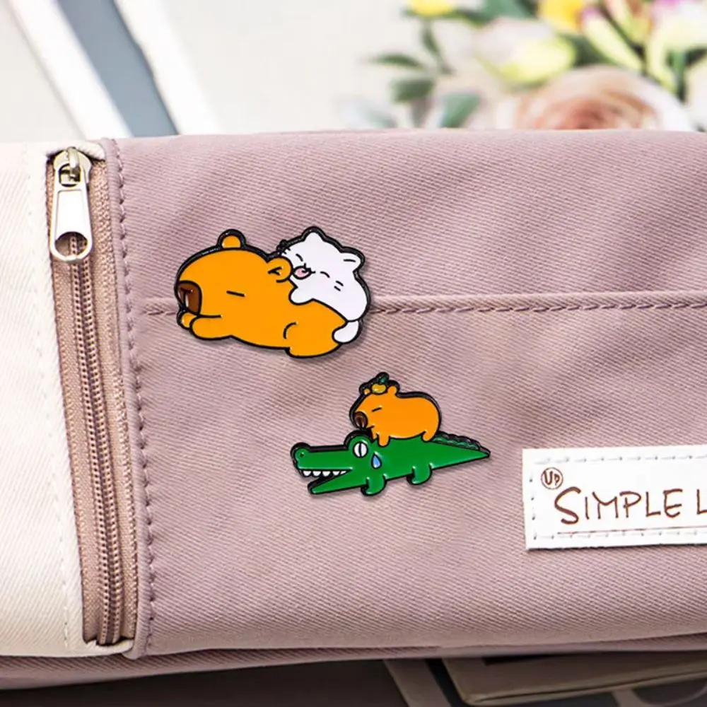 Alloy Capybara Brooch Unique Duck Water Dolphin Cartoon Pin Cute Creative Animal Badge Children's Day Gift