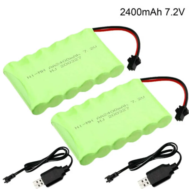 2x7.2V Ni-MH AA Battery Pack 2400mAh SM-2P 2Pin Plug with USB Charger for RC Car