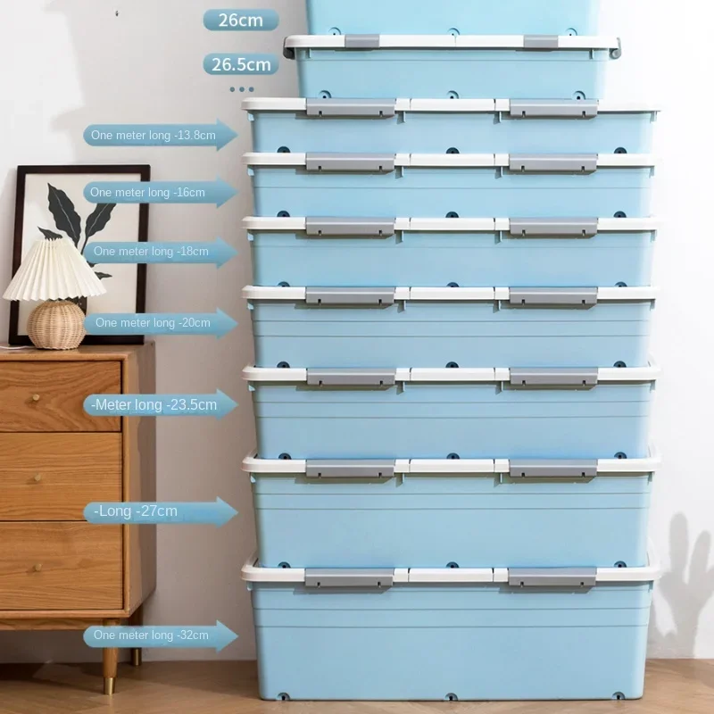 Bed Storage Box with Cover and Wheels Pulley Quilt Clothes Organizer Flat Plastic Bed Bottom Storage Solution