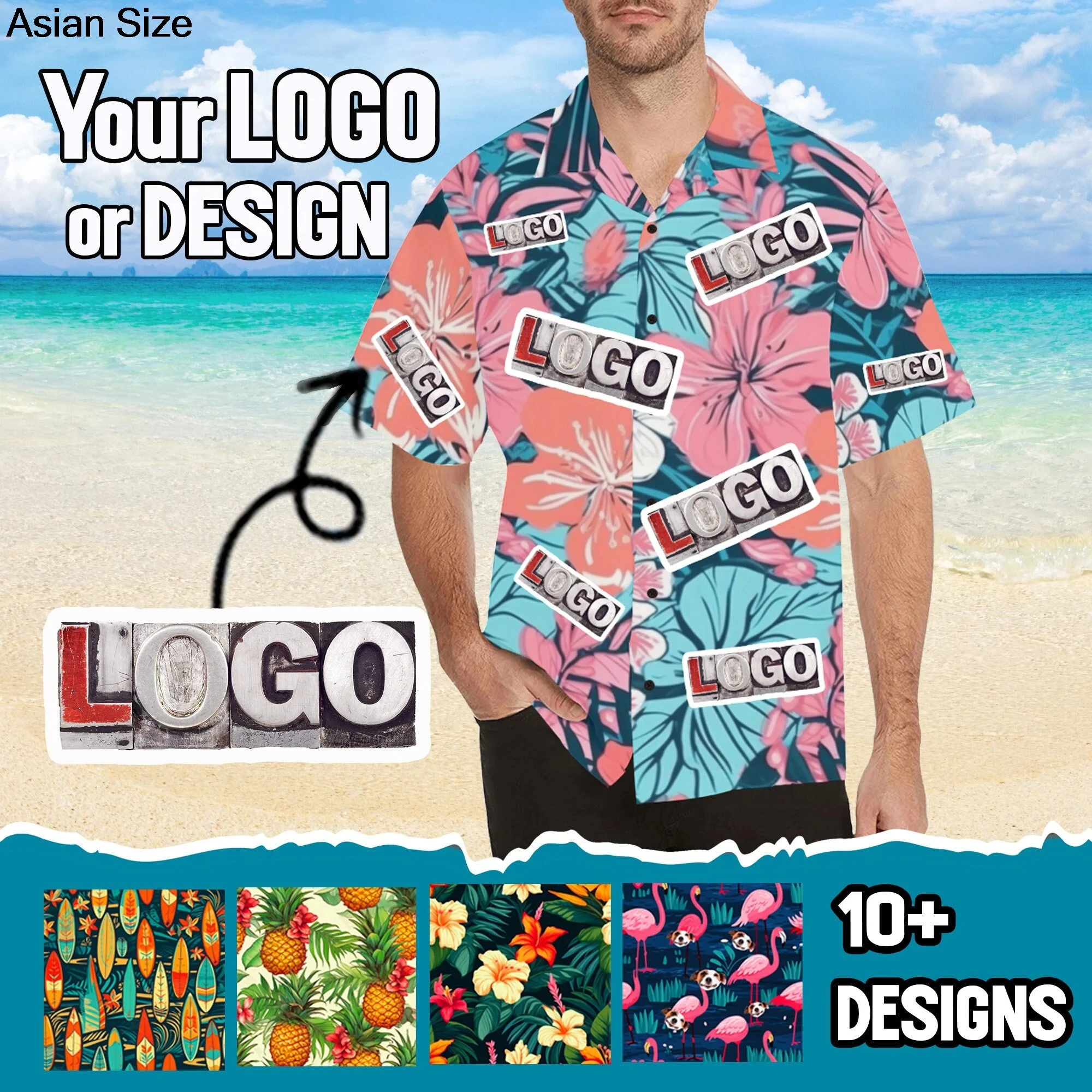 Custom Your Logo 2025 Leaves Graphic Hawaii Shirts For Men Personalized Diy Photo Tropical Aloha Shirts Mens Beach Shirts