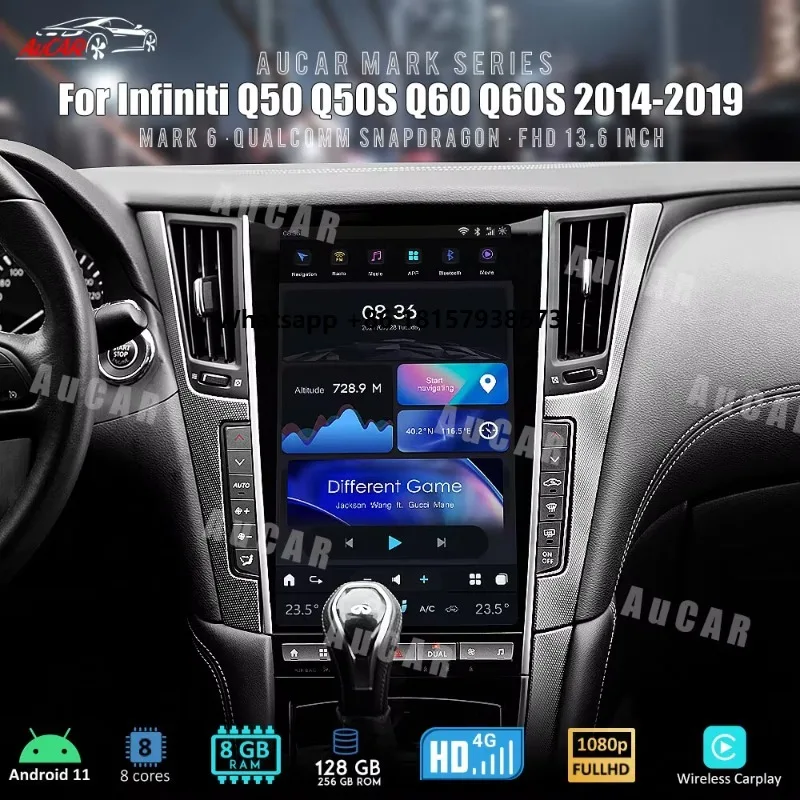 

AuCAR 13.6" Latest Android 11 Car Radio Video GPS Navigation DVD Stereo Player for Infiniti Mark 6 Q50 Q50L Q60 Q60L 2014-2019