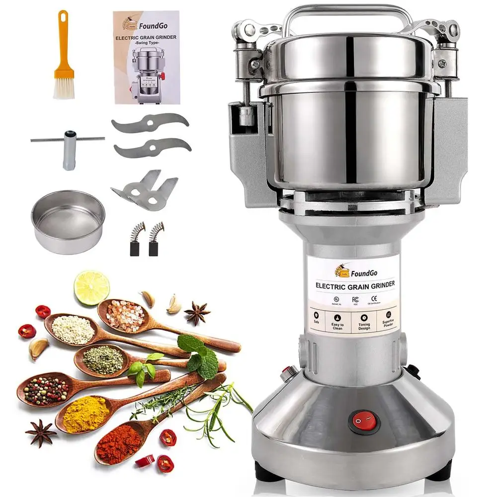 Electric Grain Mill Grinder Pulverizer Spice Grinding Machine Herbs Seeds Fine Powder 50-300 Mesh Stainless Steel Blade Safety