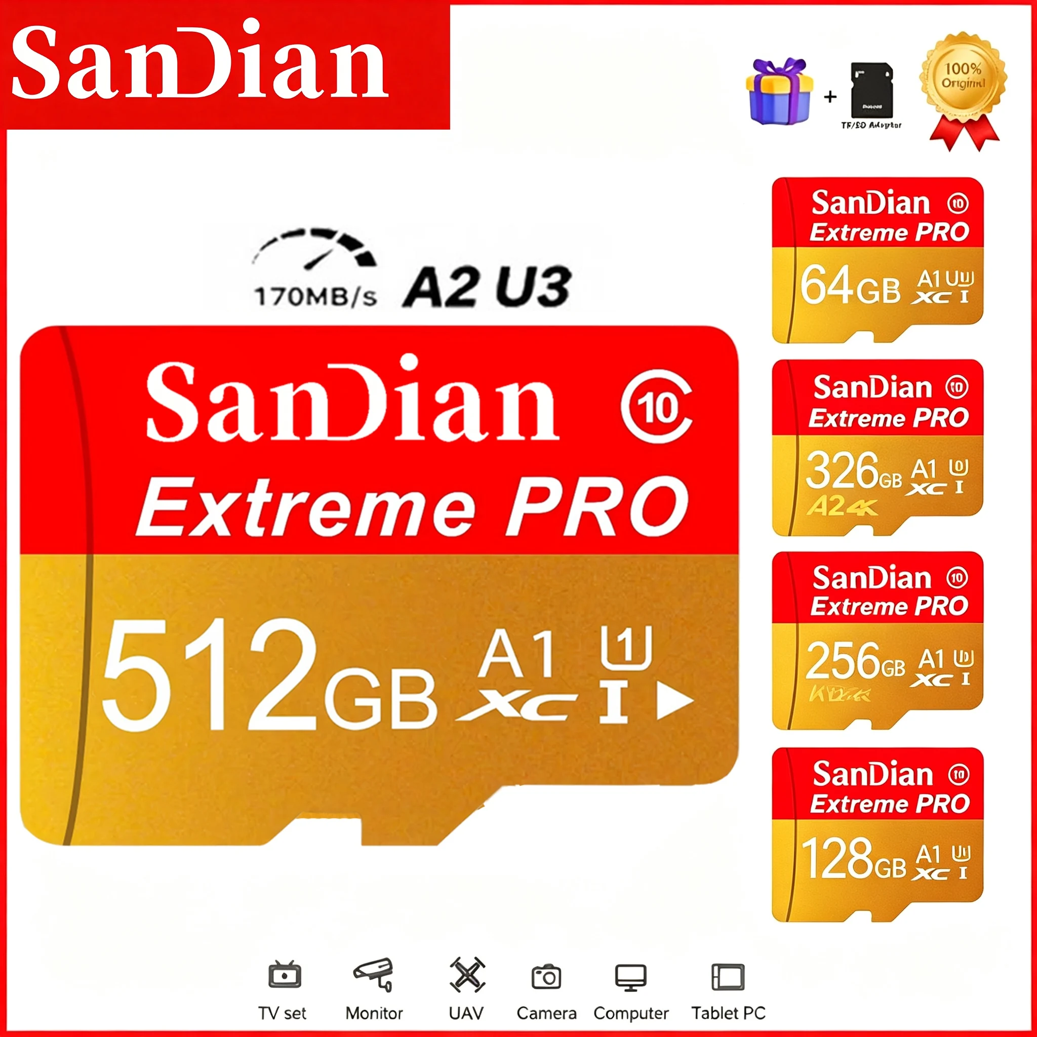 Elite Micro TF SD Card 512GB 128GB 256GB TF Cards SD Cards Memory Card for GPS/Camera/Baby Monitor/Digital Frame/MP4 Player