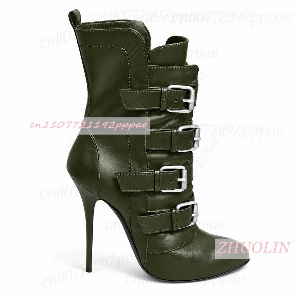 Multi Buckle Ankle Boots for Women Black Stiletto High Heels Round Toe Strap Detail Gothic Punk Short Boots Evening Party Shoes