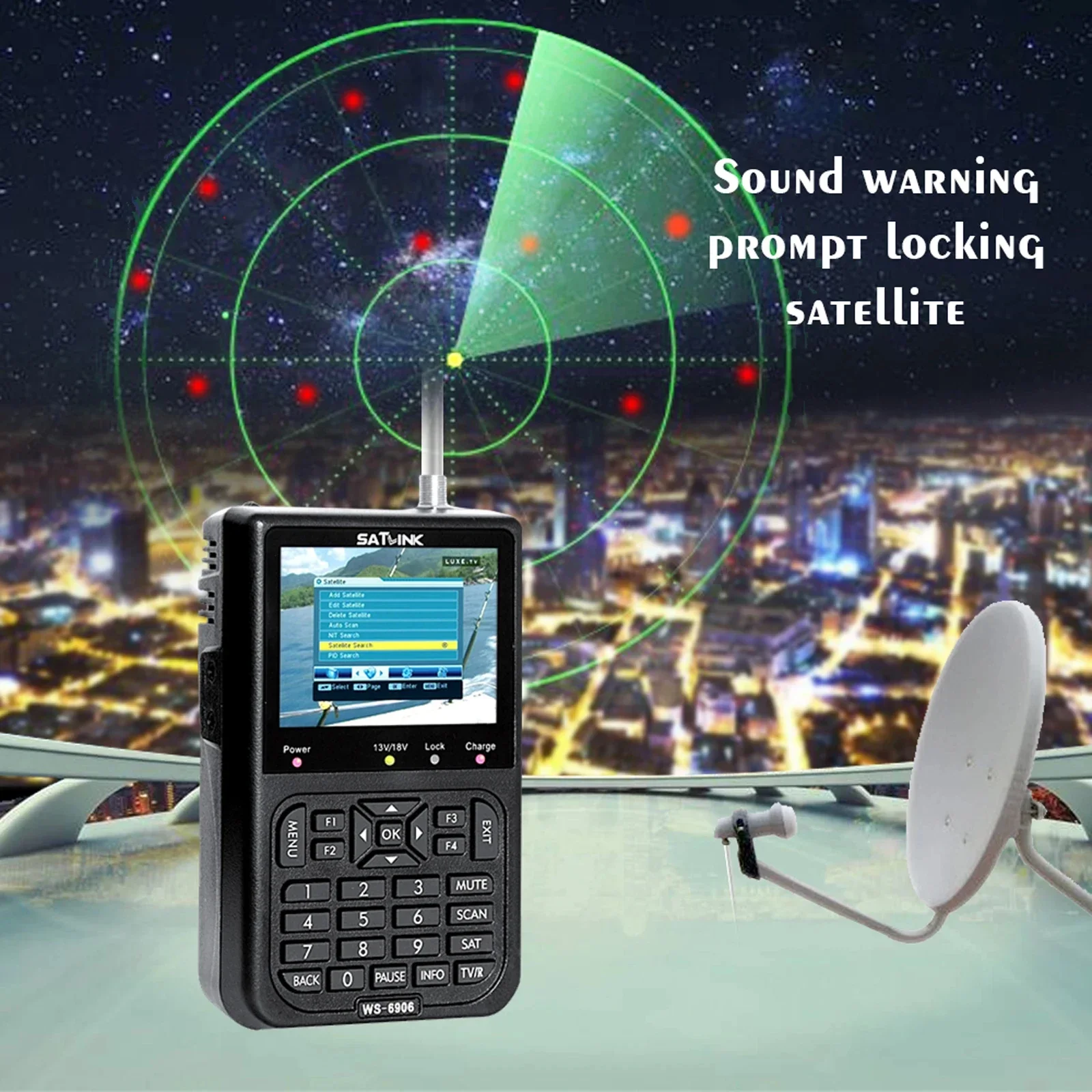 SATLINK WS6906 3.5in LCD Display Data Digital Satellite Signal Finder Meter DVB-S Finder Meter Portable Measuring Instruments