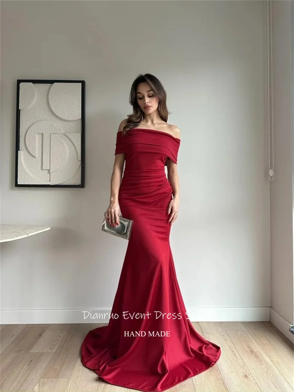 Dianruo Черные вечерние платья с короткими рукавами и рюшами со шлейфом Robe De Soirée Femme Русалка с открытыми плечами Халаты Habillées по индивидуальному заказу