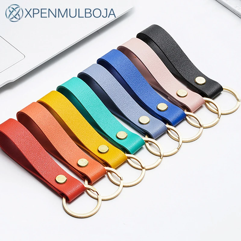 8 Colors PU Leather Keychain Fashion Business Gifts Leather Key Chain Men Women Car Key Strap Waist Wallet Keychains Keyrings