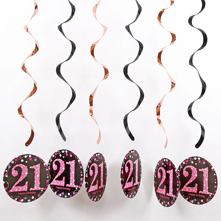 6 stks PVC 18 21 30 40 50 Jaar Oude Spiraal Gelukkige Verjaardag Swirl Opknoping Ornamenten Party Achtergrond Layout Decor levert