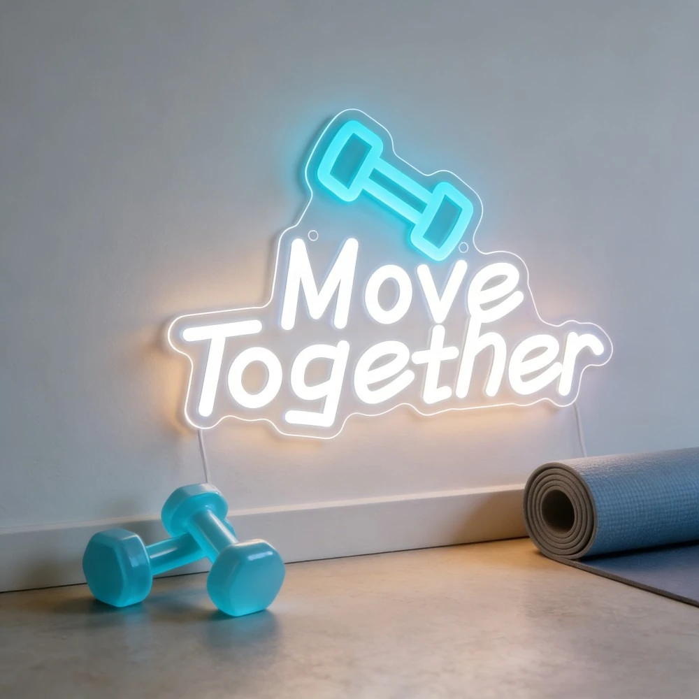 

Неоновая вывеска «Move Together» для домашнего спортзала, вдохновляющее настенное искусство, светодиодная фитнес-цитата для спальни, студии йоги, мотивация для тренировок