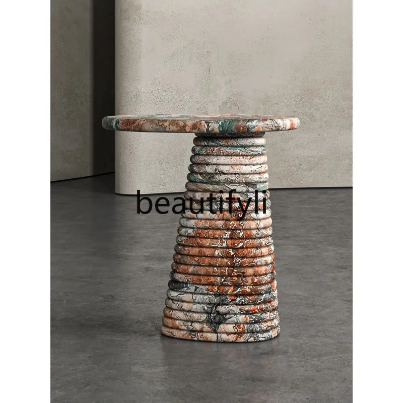 

Light Luxury Sofa Side Table Marble Small Round Table Simple Modern Movable Living Room Bedroom Bedside Corner Table