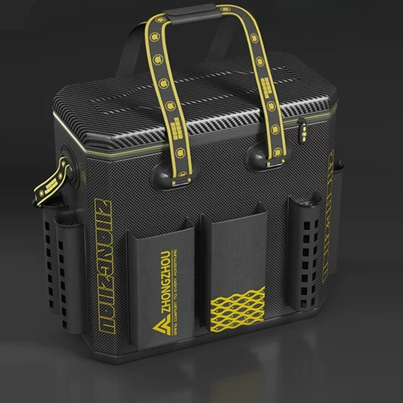 

Sturdy Thickened Hard Shell Live Fish Bucket, Large Capacity Fishing Box with Double Rod Holder Slots for Anglers Outdoor