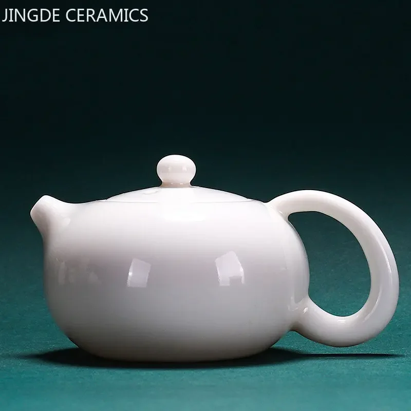 Mutton Fat Jade White Porcelain Teapot Handmade Xishi Kettle Home Tea Maker with Filter Single Pot Chinese Ceramic Tea Set