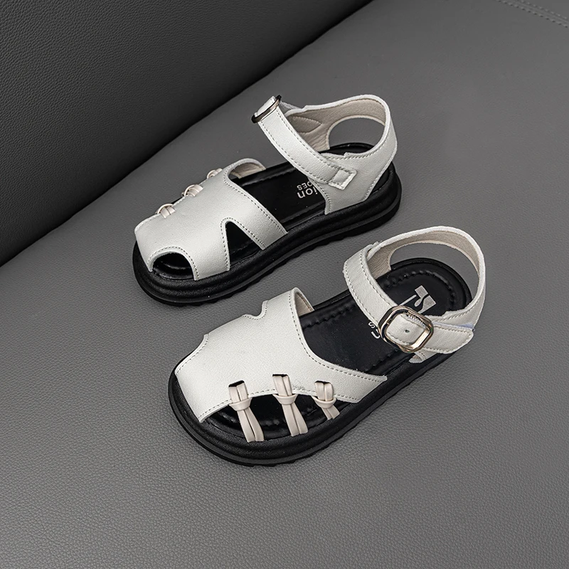 2026 Children's Sandals Summer Girls Princess Toe Wrapped Flat Sandals Fashion Solid Color Kids Causal Cut-outs Non-slip Sandals