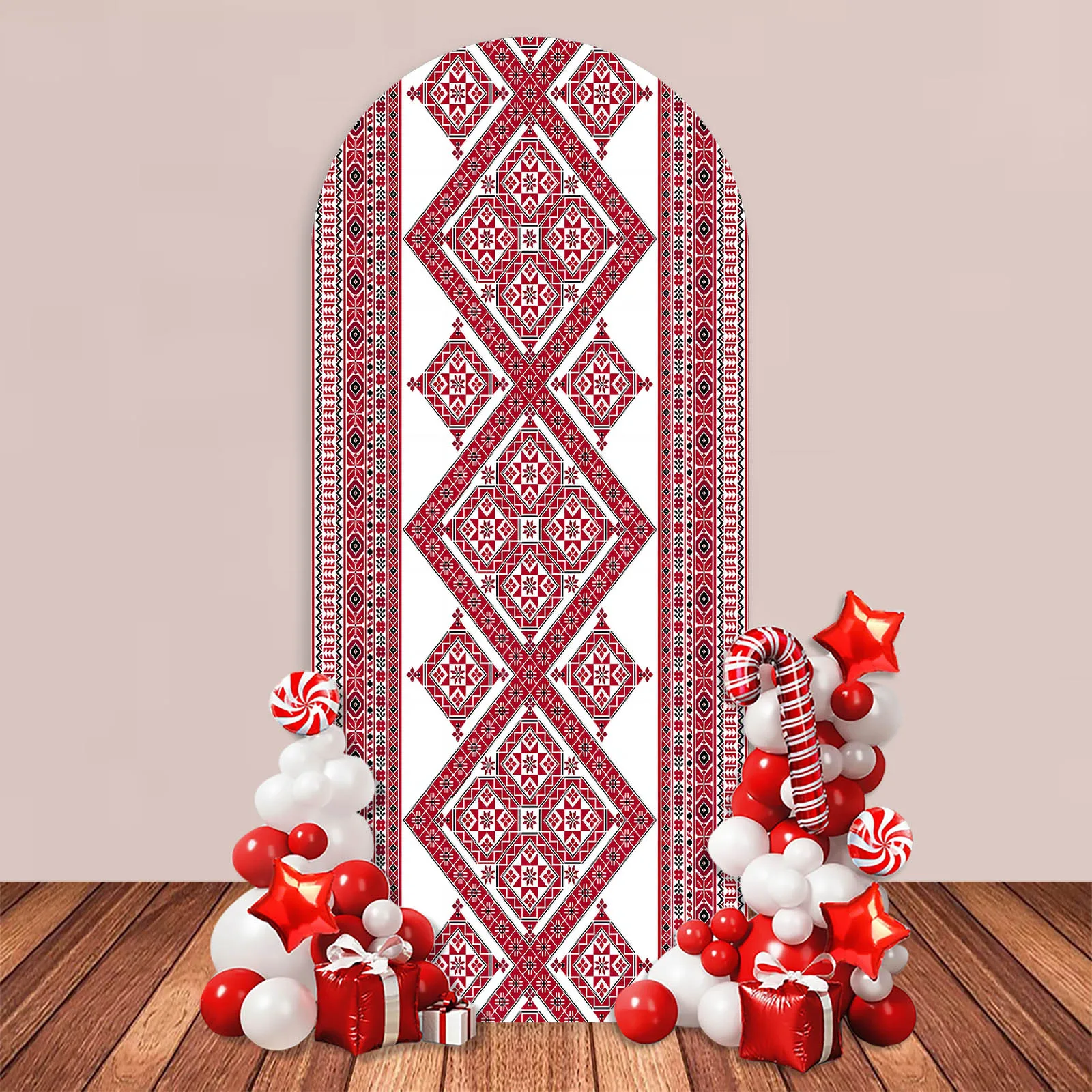 Bohemian Flower Pattern Arch Backdrop Cover Burgundy Red Traditional Embroidery Henna Wedding Birthday Party Decor Background