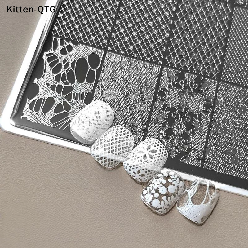 Hot 1Pcs Lace Texture Plus Nail Art Printing Steel Plate – Exquisite Floral Mesh Lace Border DIY Transfer Tool