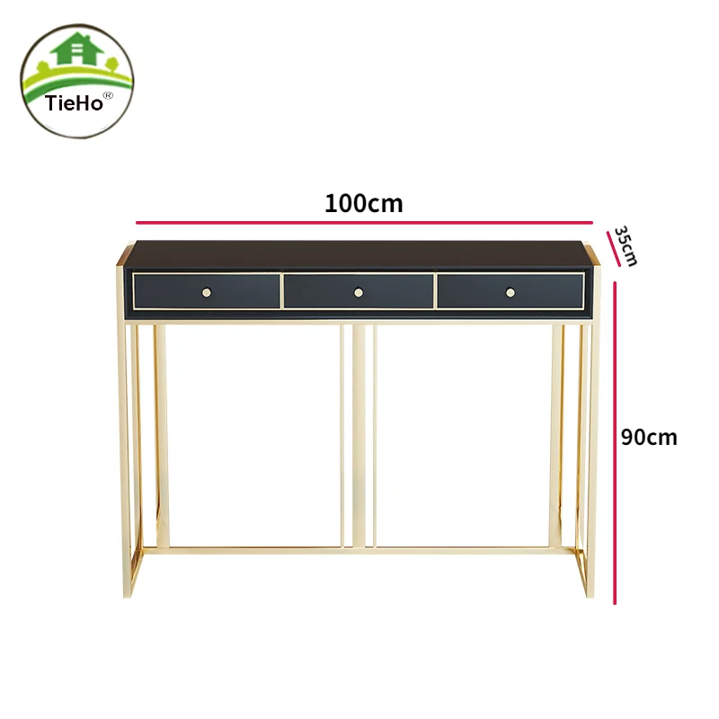 Modern Simple Stainless Steel Console Table With Solid Wood Drawer Luxury Hallway Side Table Entrance Living Room Cabinet Decor