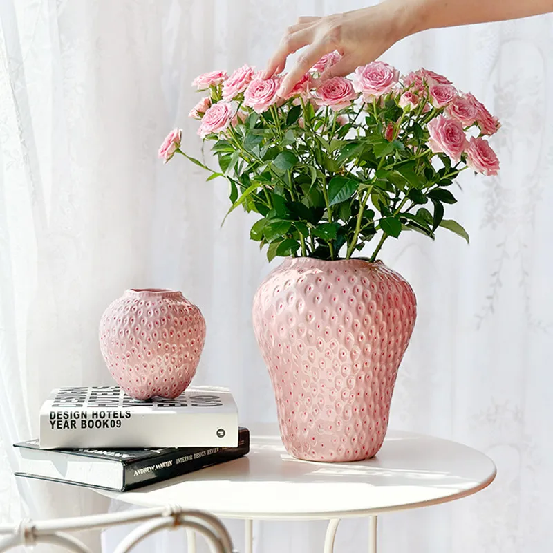 Pink strawberry ceramic Flowers Vase Home Decor room decor Wedding desk Ornament Living Room Vase yard & garden decors