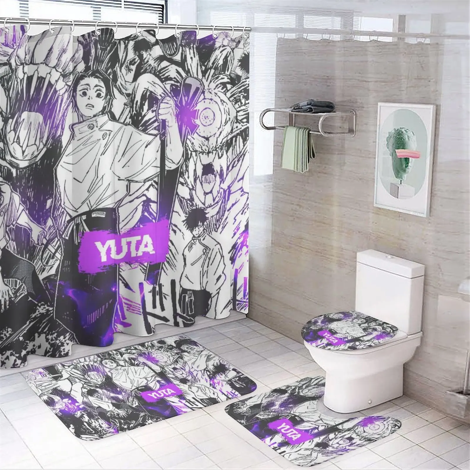 Anime character printed shower curtain Modern non-slip carpet shower curtain Waterproof polyester home decor 180