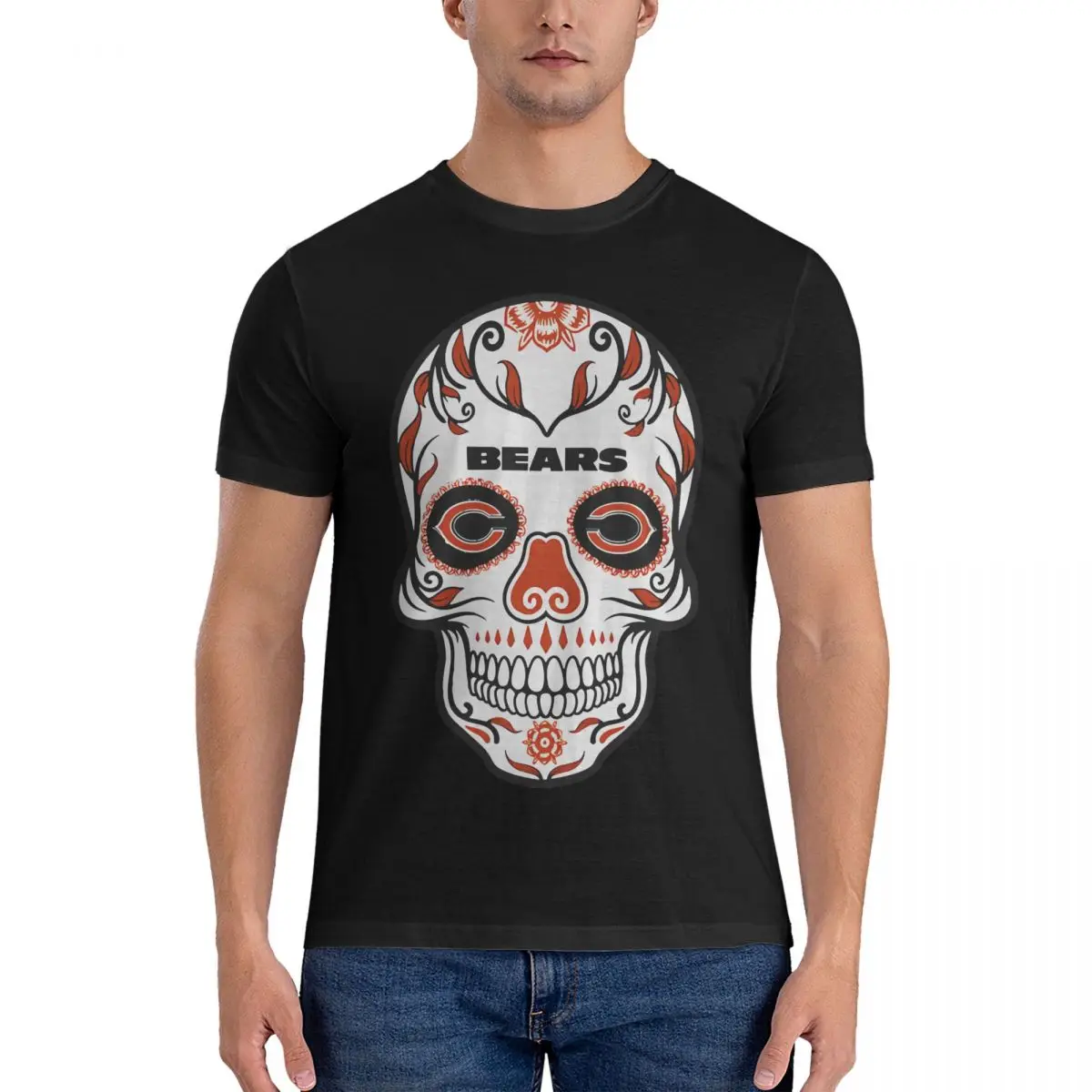 Uomo Sugar Skull Chicago Football... By Finalvinyl magliette ultra game nfl abbigliamento moda manica corta O collo Tees top fugees