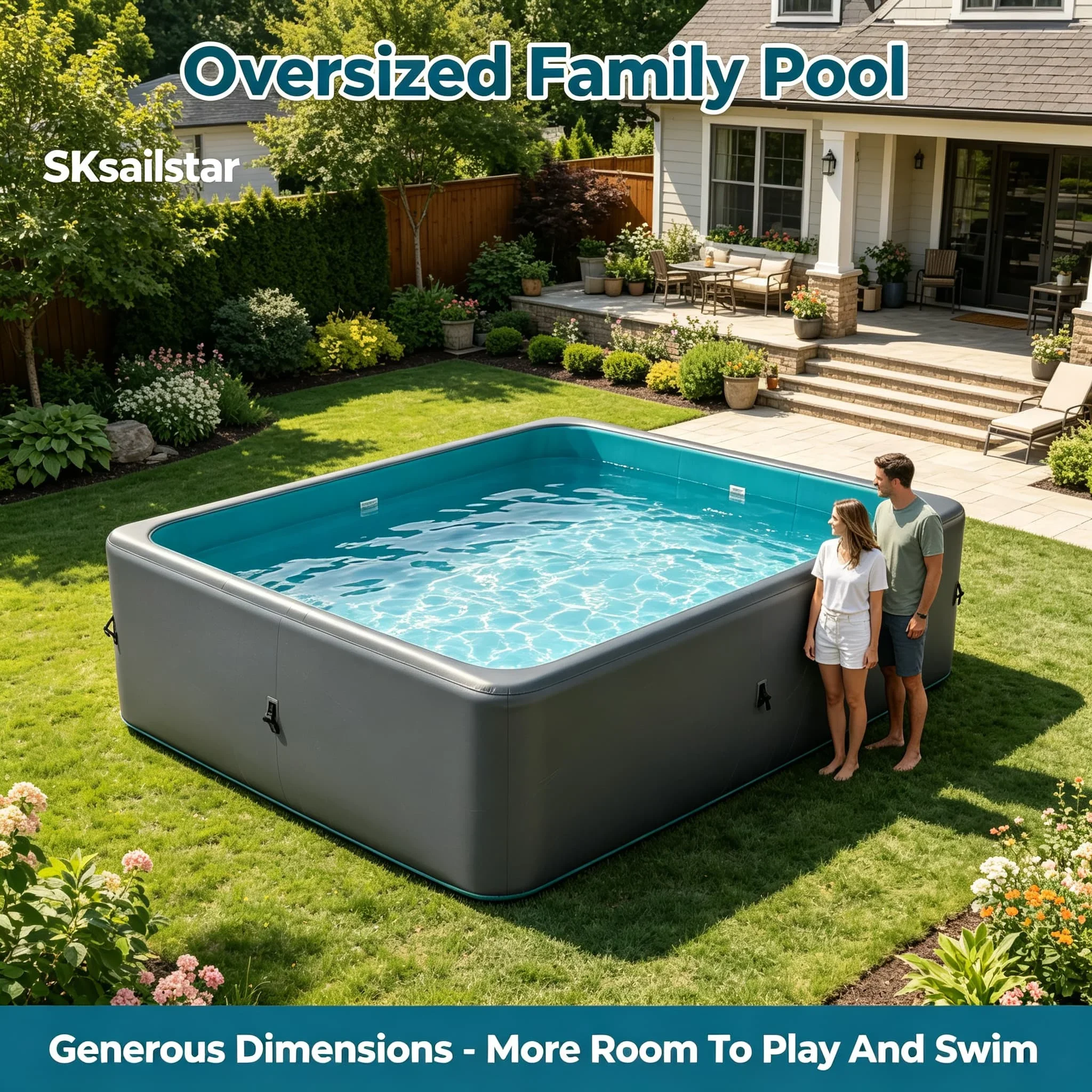 Big Capacity Rectangular Drop Stitch Inflatable Pool Freestanding Outdoor Backyard Pool for Multi People Family Gathering
