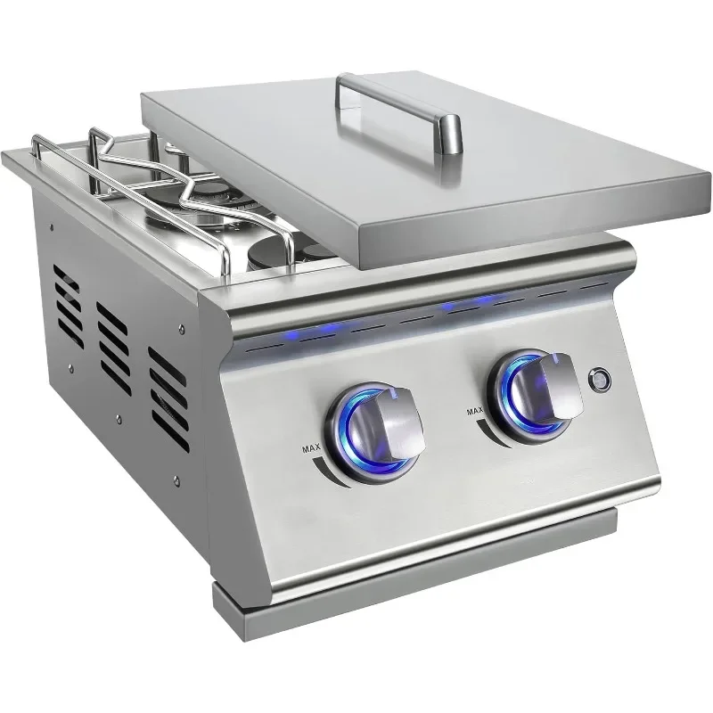 Double Grilling Side Burners for Outdoor Kitchen, 2 * 15,000BTU Natural Gas Burners, Sturdy 304 Stainless Steel