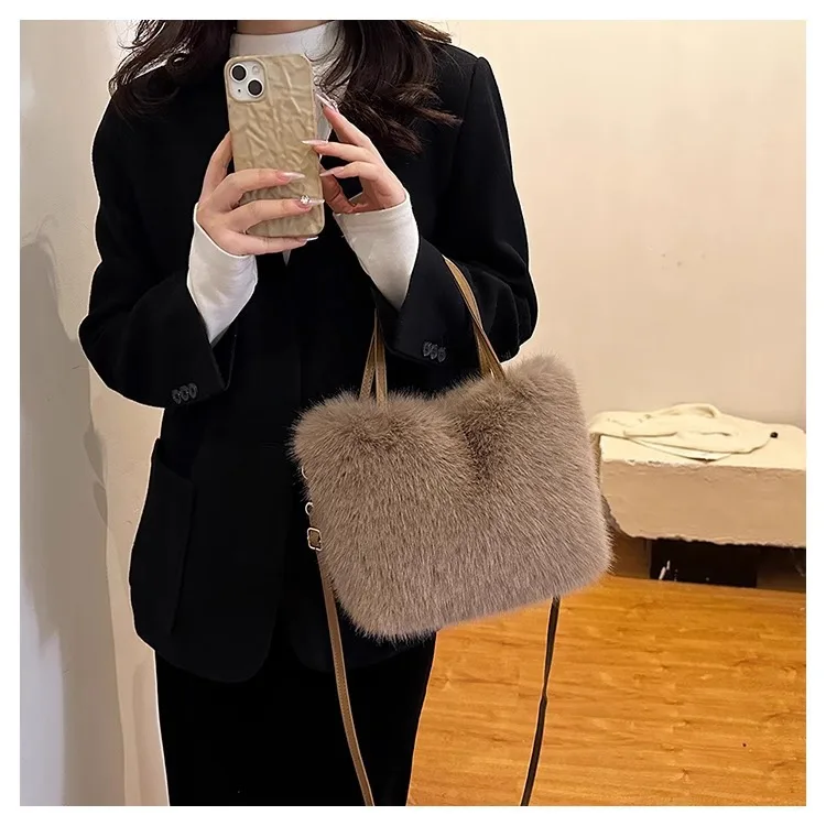 

Shoulder Bags Handbags Furry Handbag Fashion Pearl Small Square Bag Autumn and Winter Texture Women's Crossbody Top-Handle Bags