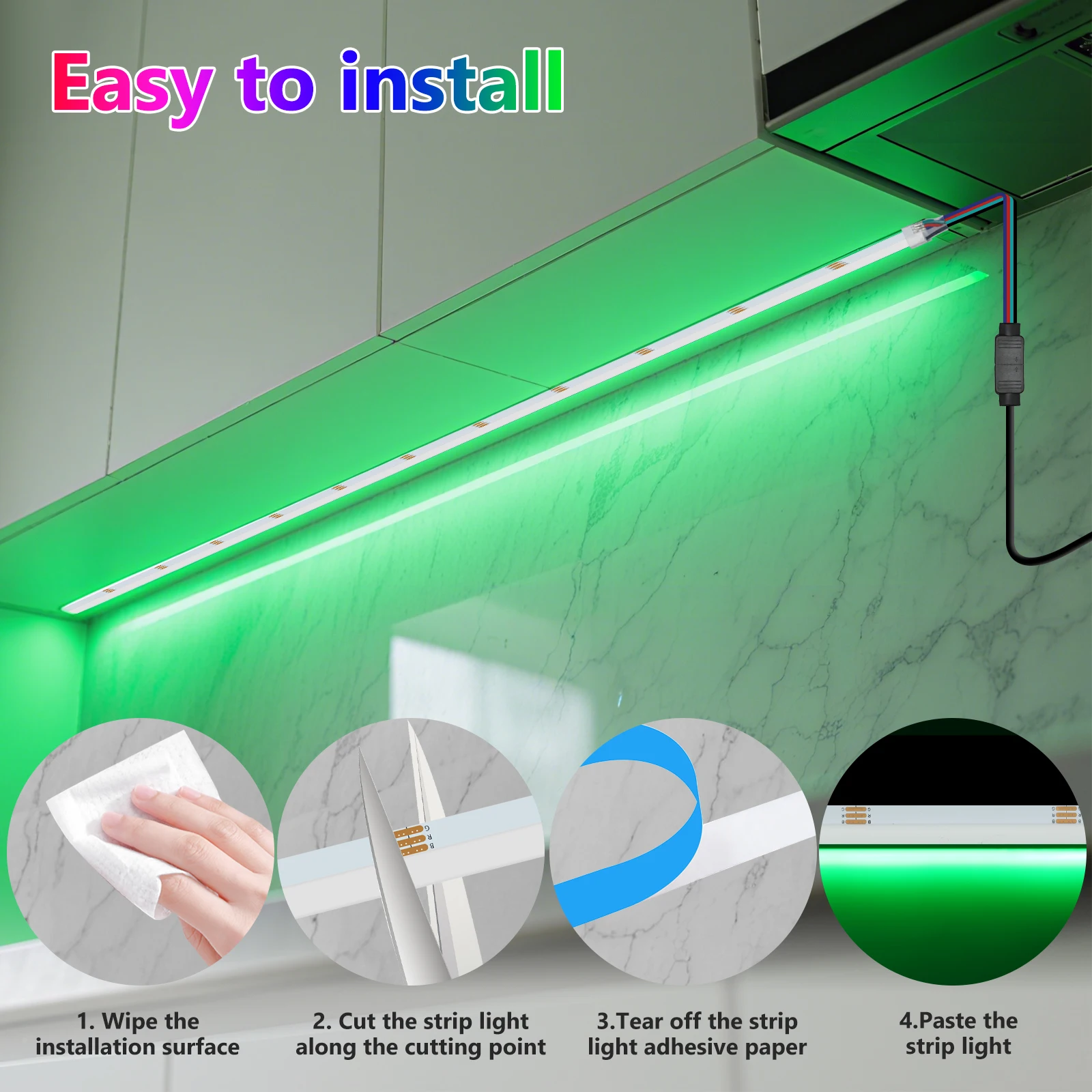 24V RGB COB LED 스트립 측면 발광 840LEDs/m 고밀도 RGB COB 테이프 실내 장식 조명용 다채로운 유연한 리본