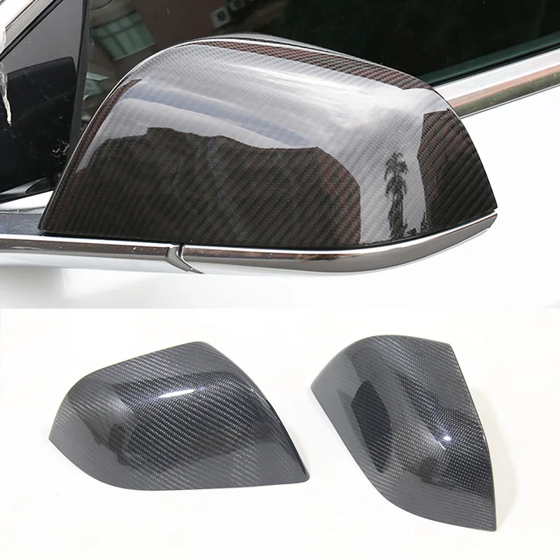 For Tesla Model 3 Y S X Bullhorn Dry Carbon Fiber Rearview Mirror Cover Rearview Mirror Shell Sticker Accessory