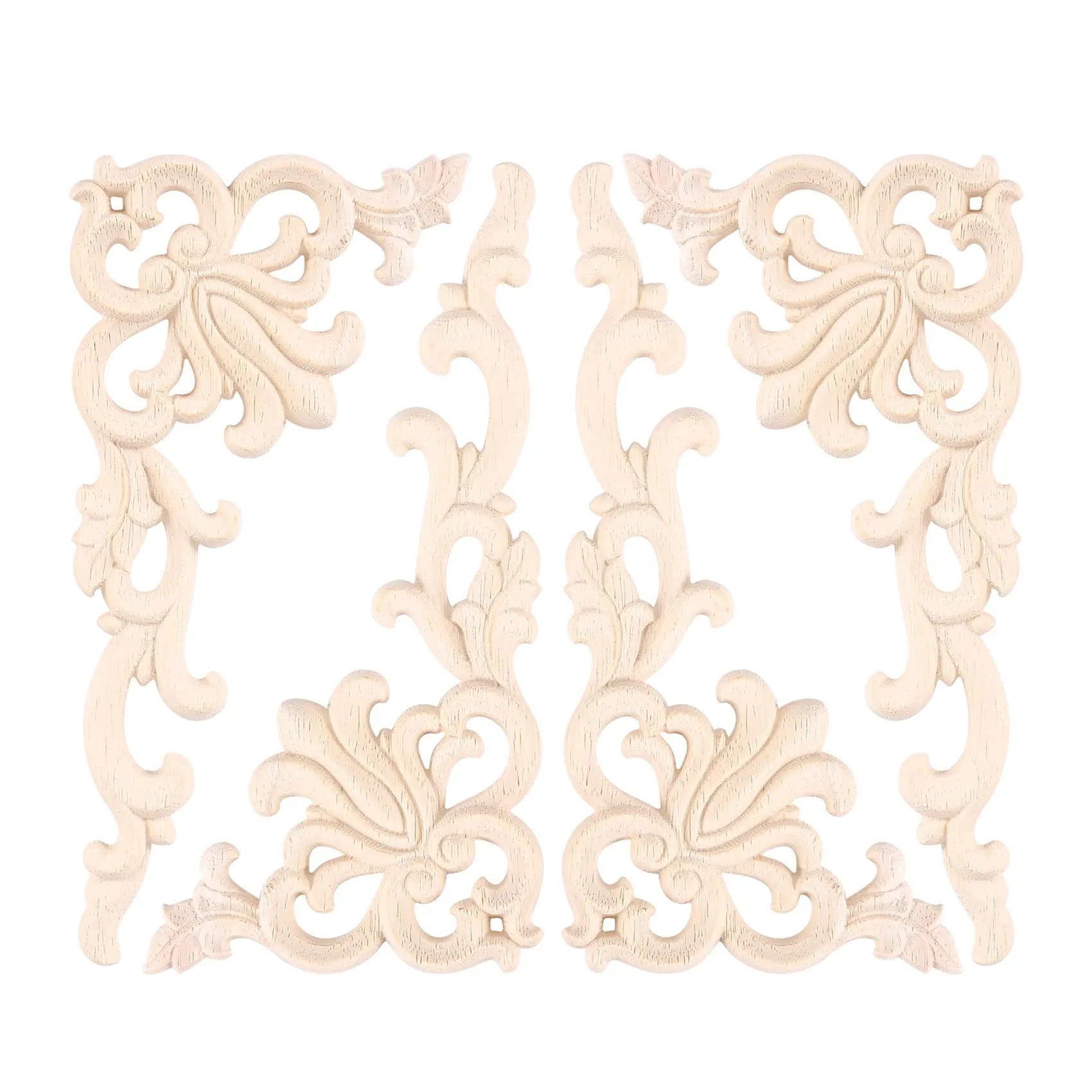 4Pcs European Floral Craft Furniture Decorative Carved Applique Wood Modern Wall Frame Corner Door