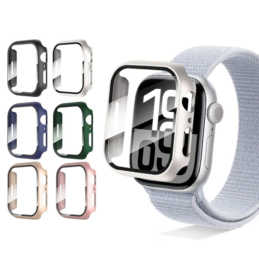 Screen Protector For Apple Watch Case 46mm 42mm 45mm 44mm 10 9 8 7 6 5 SE Tempered Glass PC Bumper Cover Protective 41 40 38 mm