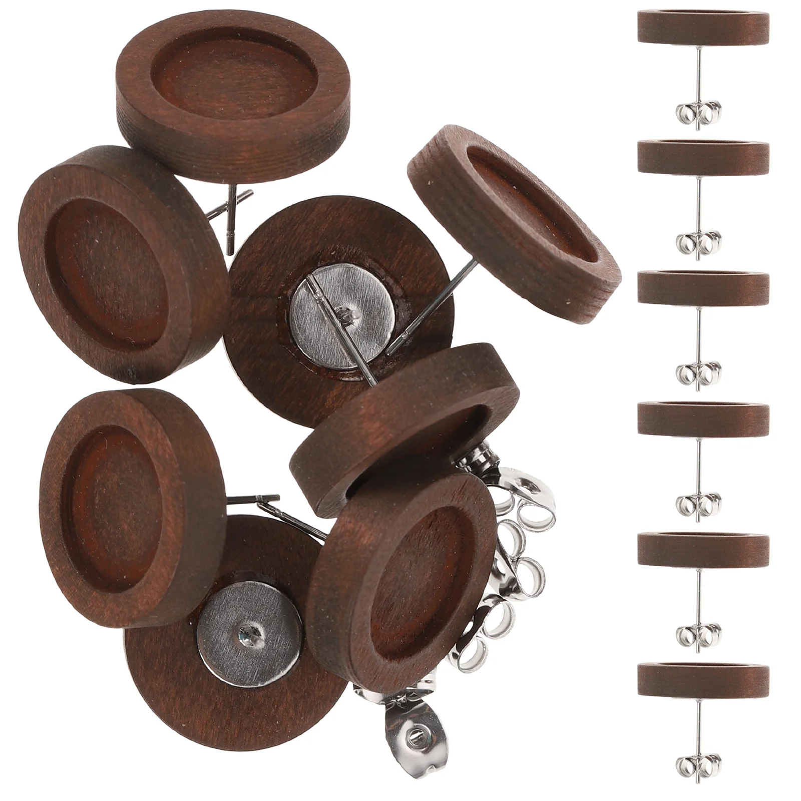 

30 Pcs Earring Backs for Studs Wooden Base Support of The Lid Blank Bezel Earrings