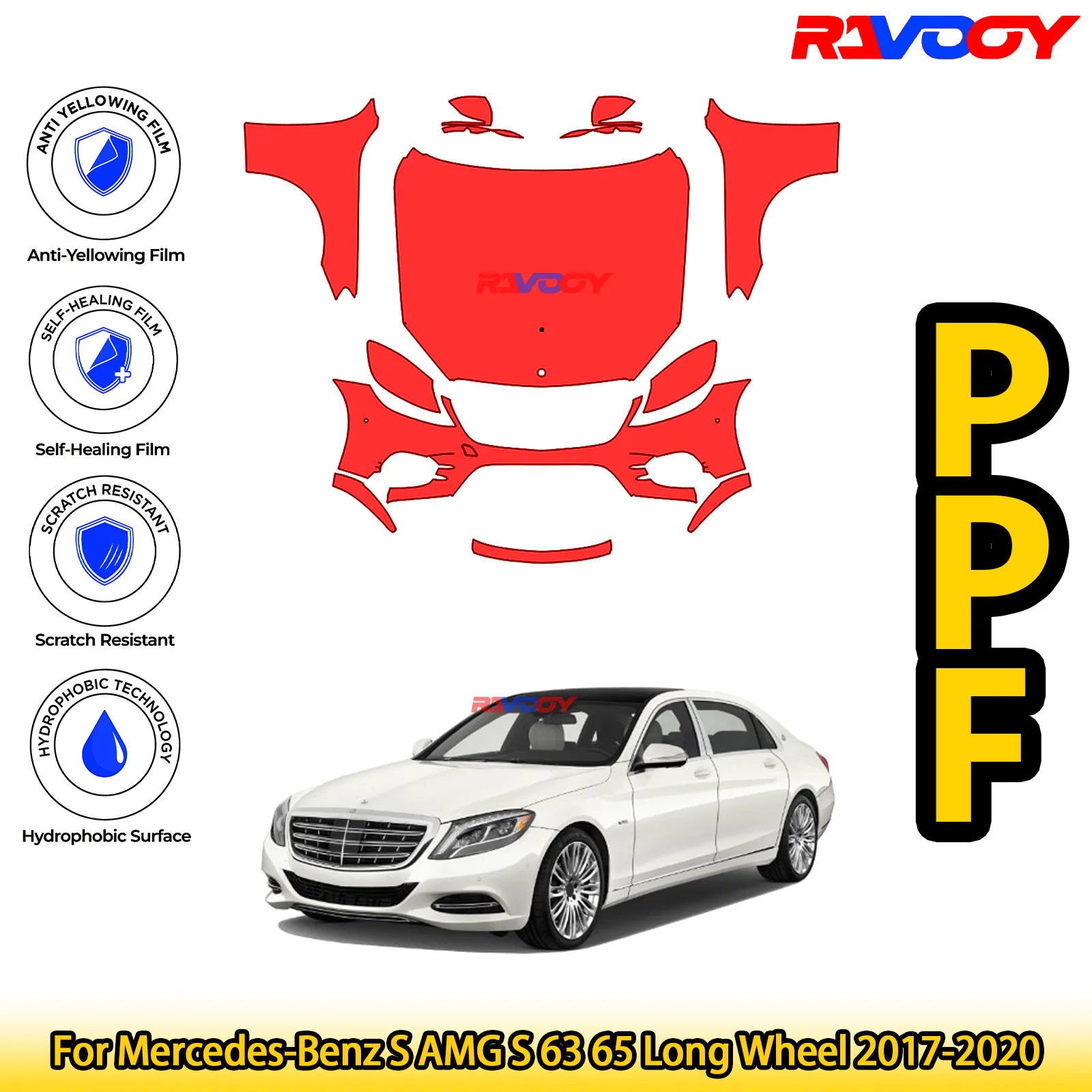 

Для Mercedes-Benz S AMG S 63 65, длинное колесо 2017-2020, глянцевая матовая черная предварительно вырезанная передняя пленка PPF, комплект защиты от краски