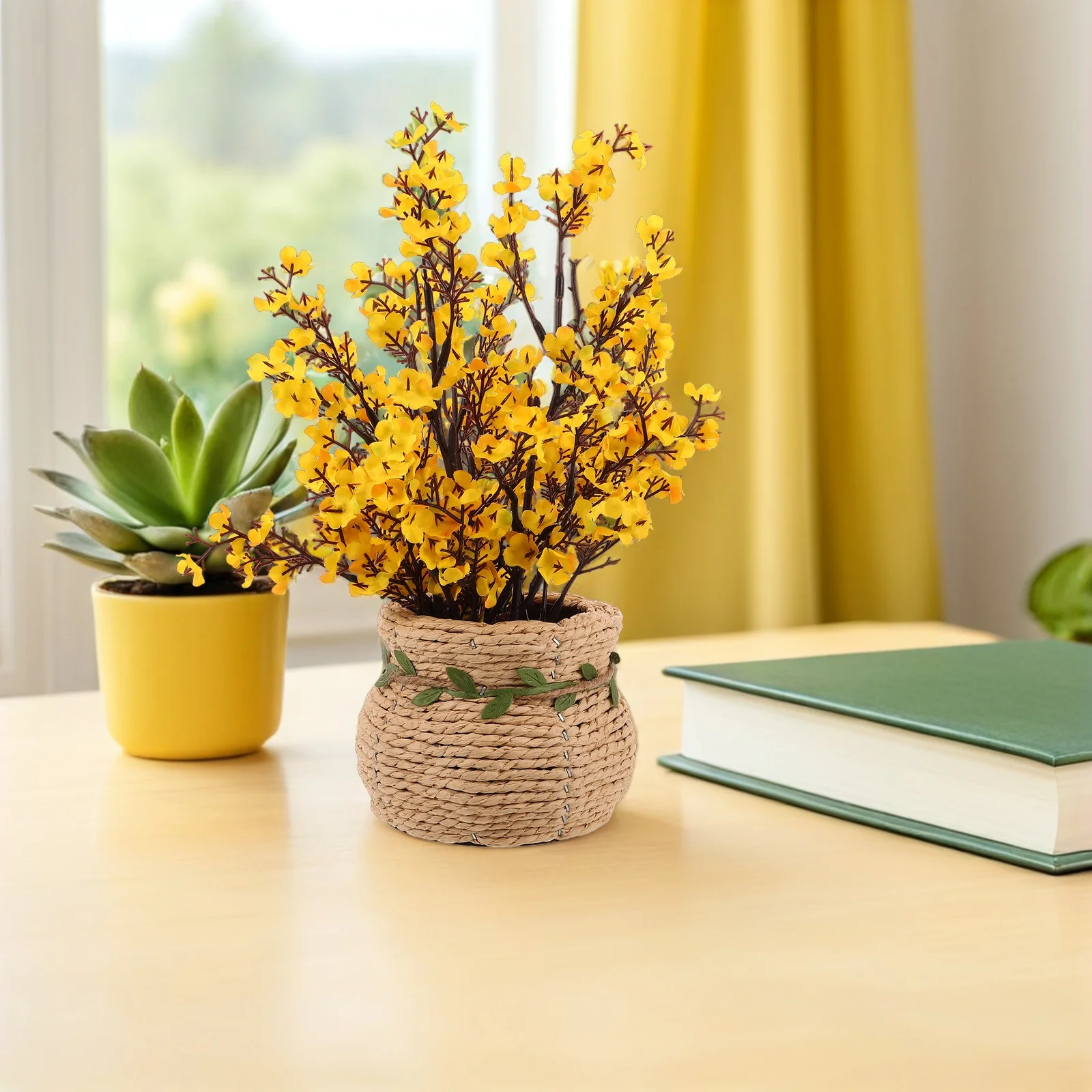 الشمال نمط المنسوجة يدويا سلة للزهور منظم سطح المكتب الفني المنسوجة سلة الزهور تخزين الزخرفية لغرفة المعيشة المنزل