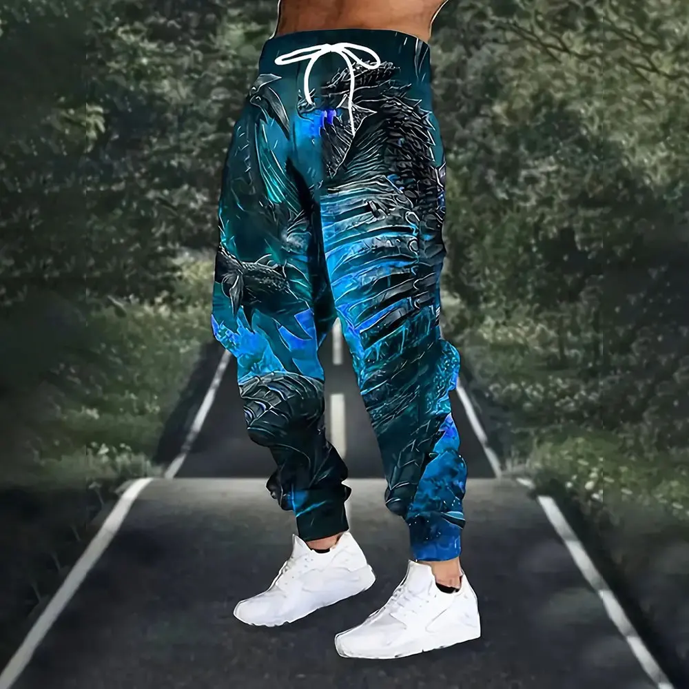 الرجال فضفاضة عارضة جيب رسم حبل الرياضة Sweatpants الأزياء التنين واليد المطبوعة Sweatpants شتاء جديد سميكة الدافئة Sweatpants
