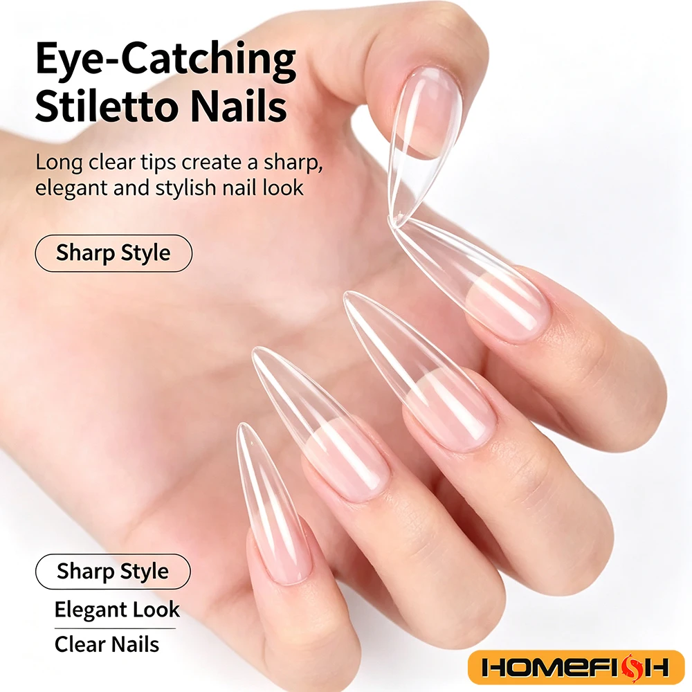 120/240 Stück XL Stiletto Gel X Nagelspitzen, transparente künstliche Nägel, extra lange Stiletto-Nägel, vollständige Abdeckung, Werkzeug zur künstlichen Nagelverlängerung – Detail 9