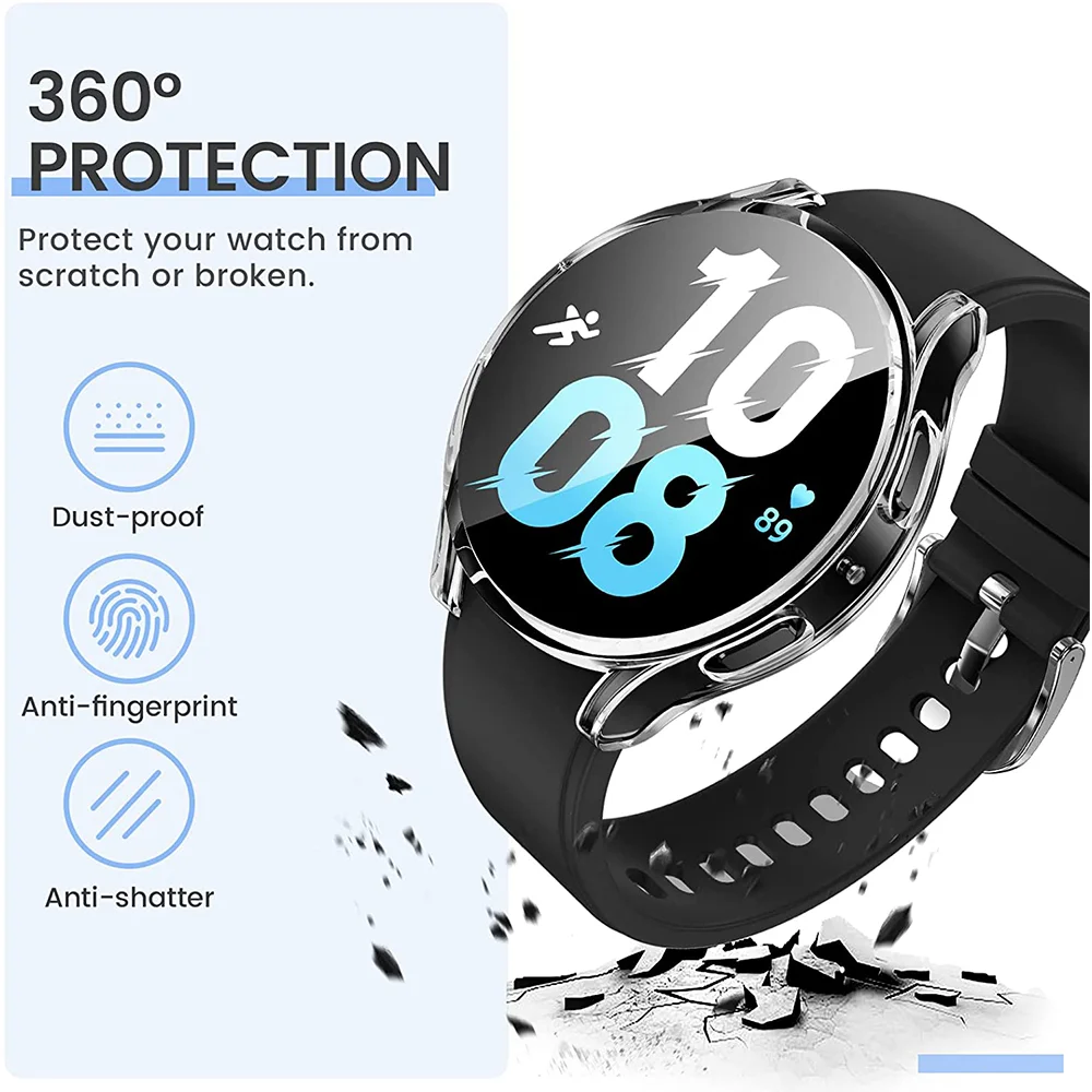 Protective Case For Samsung Galaxy Watch 5/4 44mm 40mm TPU Soft Full Screen Protector Bumper For Samsung Galaxy Watch 4/5 Cover