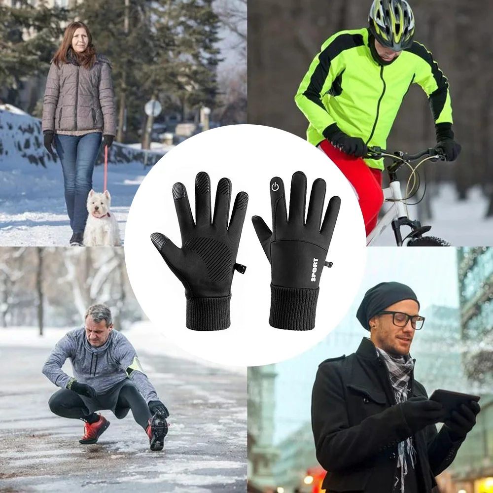 Black Winter Warm Full Fingers Waterproof Cycling Outdoor Sports Running Motorcycle Ski Touch Screen Fleece Gloves