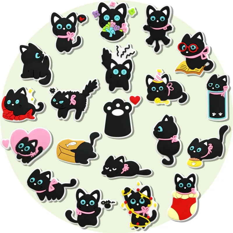 9/20pcs Cute Black Cat PVC Shoe Charms For Clogs Bubble Slides Sandals, Shoe Decorations Accessories For Birthday Gift Party image 2
