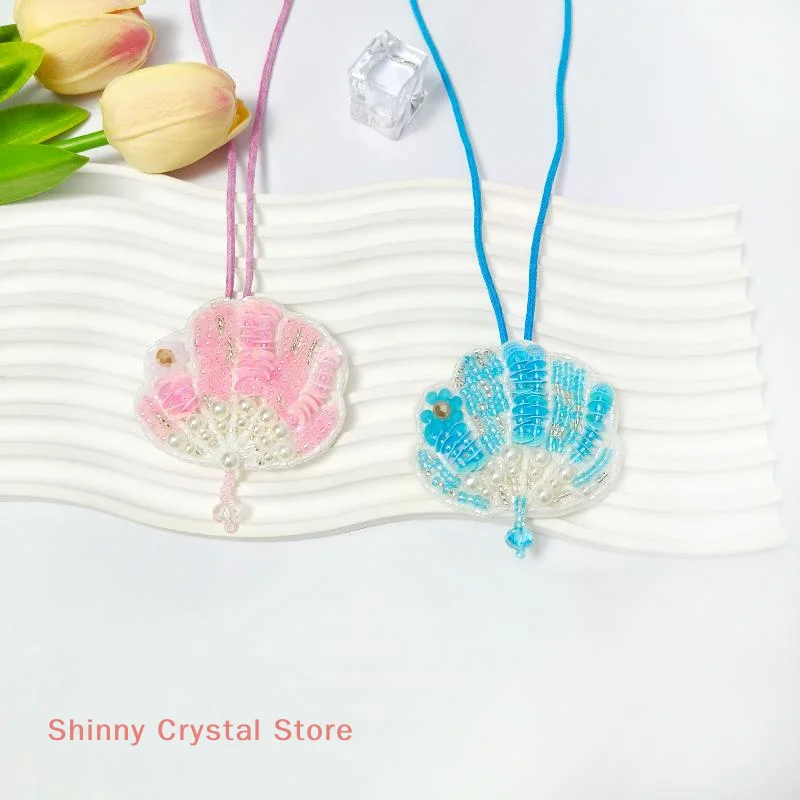 

3D Jellyfish Starfish Shells Beaded Hanging Rope Handmade Rhinestone Keychain Crystal Charm Beading Applique Patch Decoration