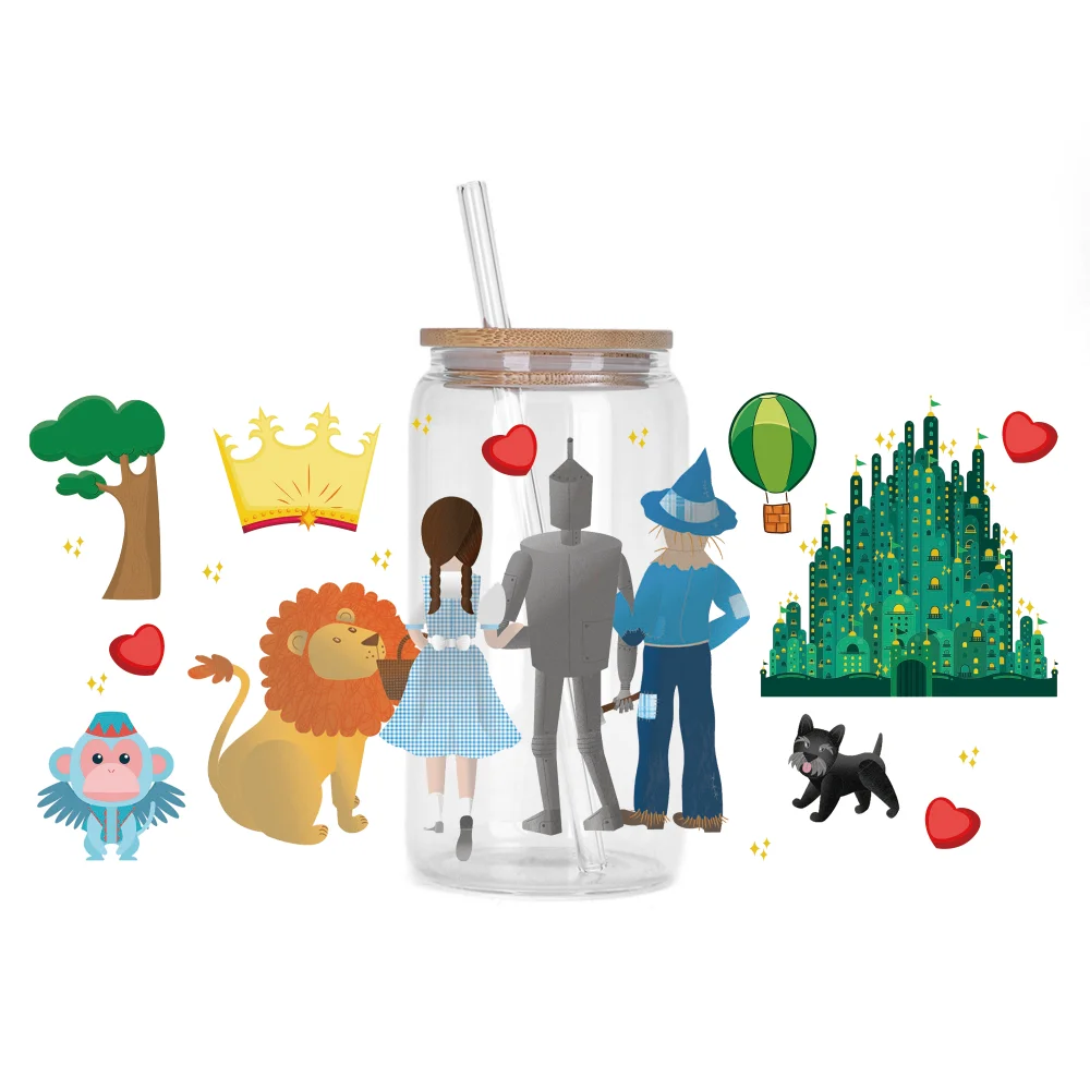 

Mixed Cute Cartoon Decal Waterproof UV DTF Cup Wrap for 16oz Libbey Glasses Can DIY Washable Cartoon wizard Transfer Sticker