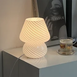 Home Glass Bedroom Bedside Table Lamp Room Decoration Desk Lamp Mushroom Art Lamps Atmosphere Lighting Desktop Night LED Light