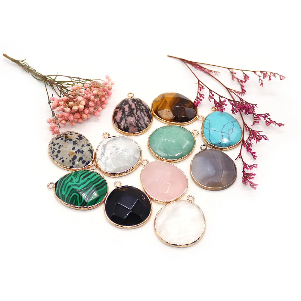 

1PC Natural Stone Pink Crystal Charm Oval Green Aventurine Black Agate Pendant for DIY Fashion Jewelry Healing Lucky Necklace