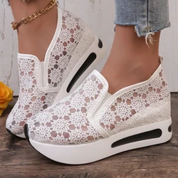 Women's Single Shoes Spring New Net Cloth Embroidered Matching Color Oxford Shoes Comfortable Breathable Increase Casual Shoes