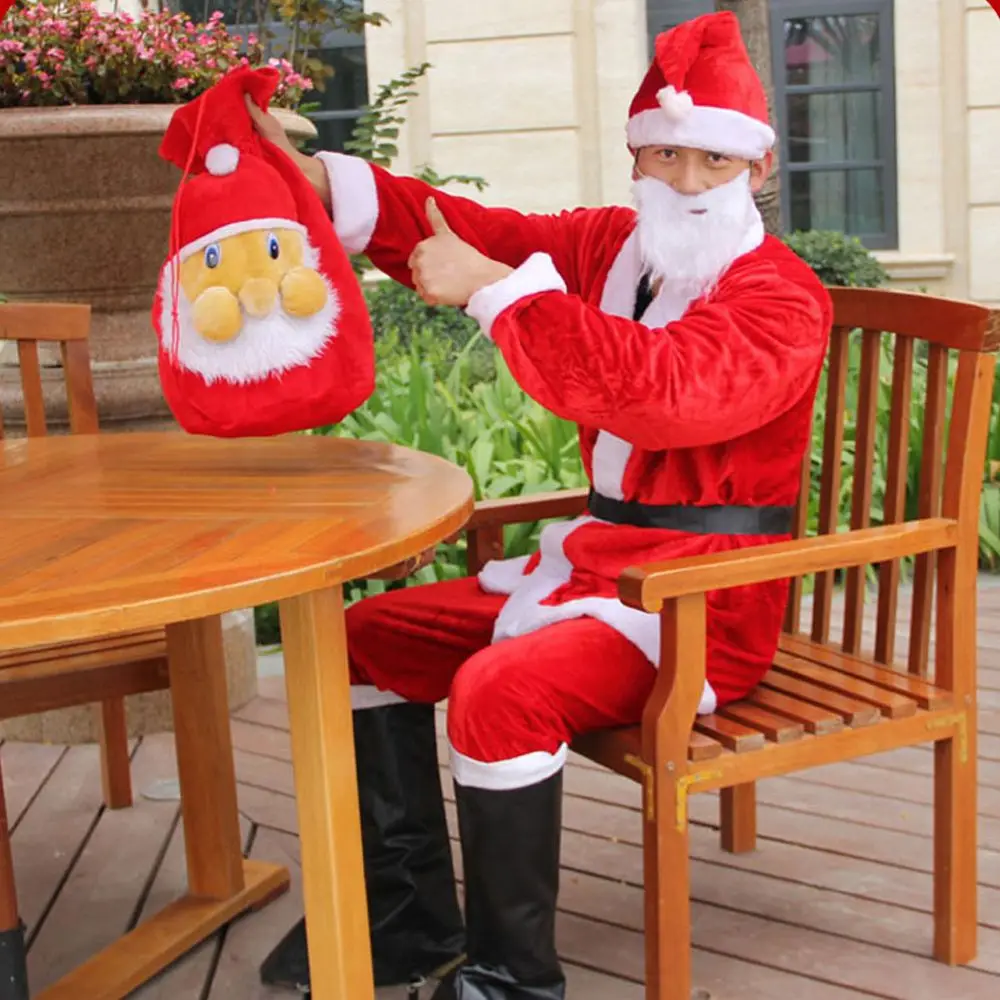 Polyester Party For Men Velvet White and Red Belt Hat Cosplay Suits Christmas Clothes Santa Claus Costume