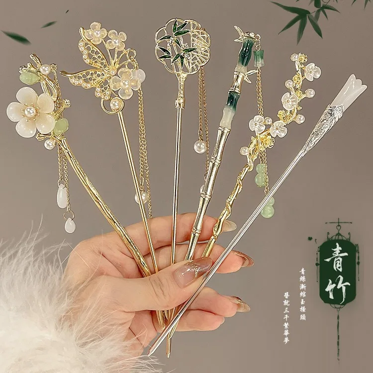 Elegante Horquilla de Pelo Estilo Chino con Borla, Diseño Floral Tradicional, Accesorio para Peinado, Joyería para Mujer, Pasador de Pelo
