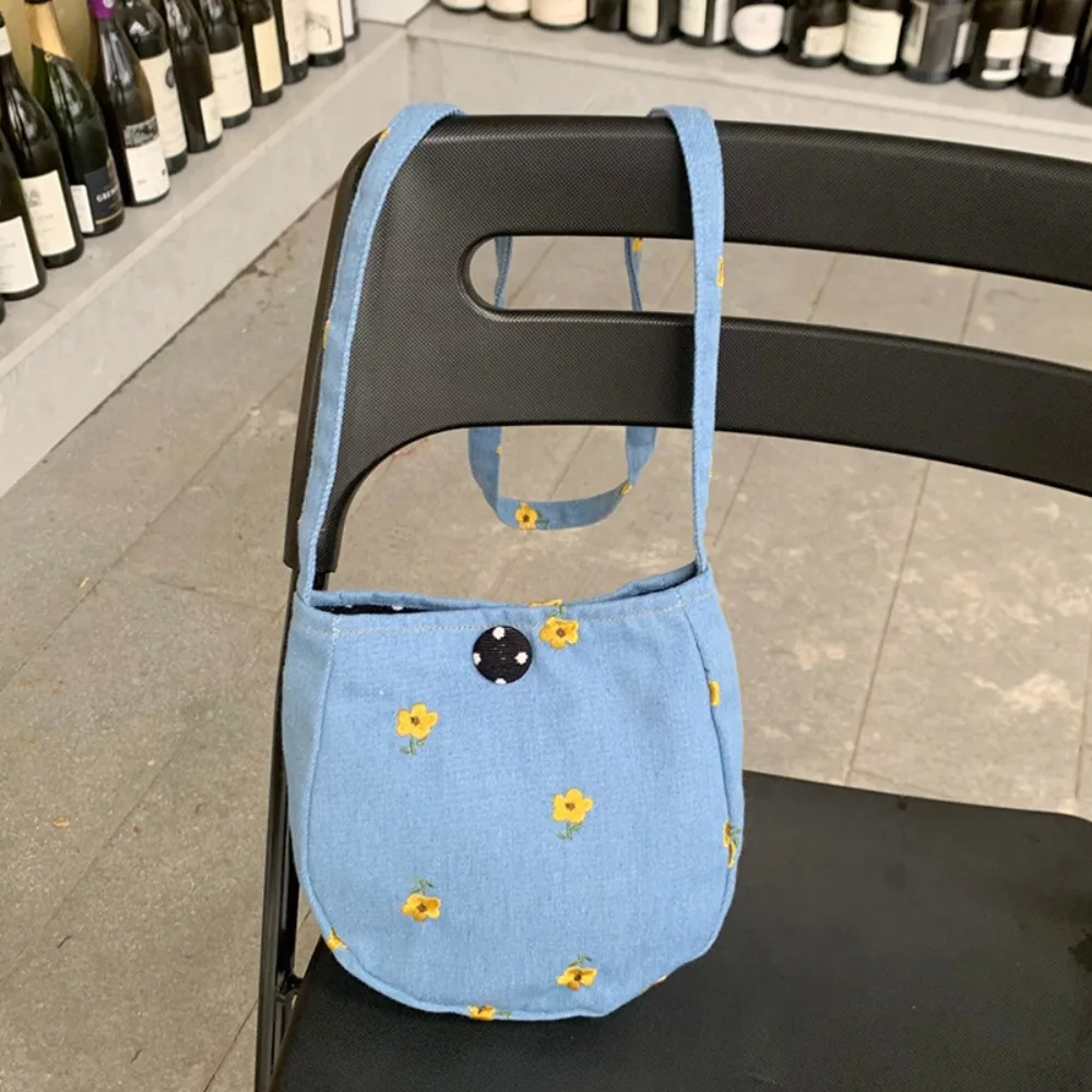 

Y2K Denim Canvas Bag Cute Country Style Embroidered Cherry Crossbody Bag Handbag Large Capacity Flower Shoulder Bag Outdoor