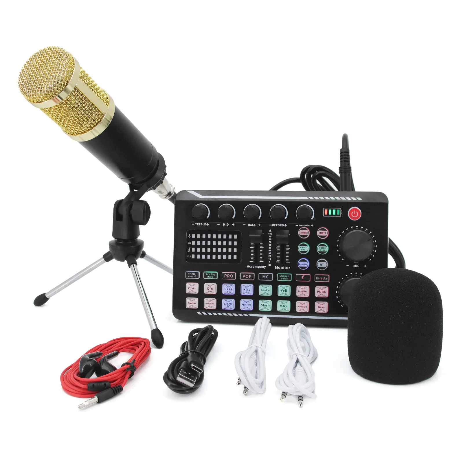 DJ Equipment Microphone Sound Card Console Studio Sound Card Kit Cable Phone Mixing Computer Live Voice Mixer F998 Sound Card