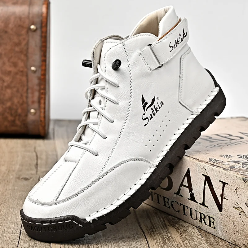 New 2024 Autumn Handmade Leather Men Boots Design Sneakers Man Breathable Casual Leather Shoes Men Ankle Boots Outdoor Boats